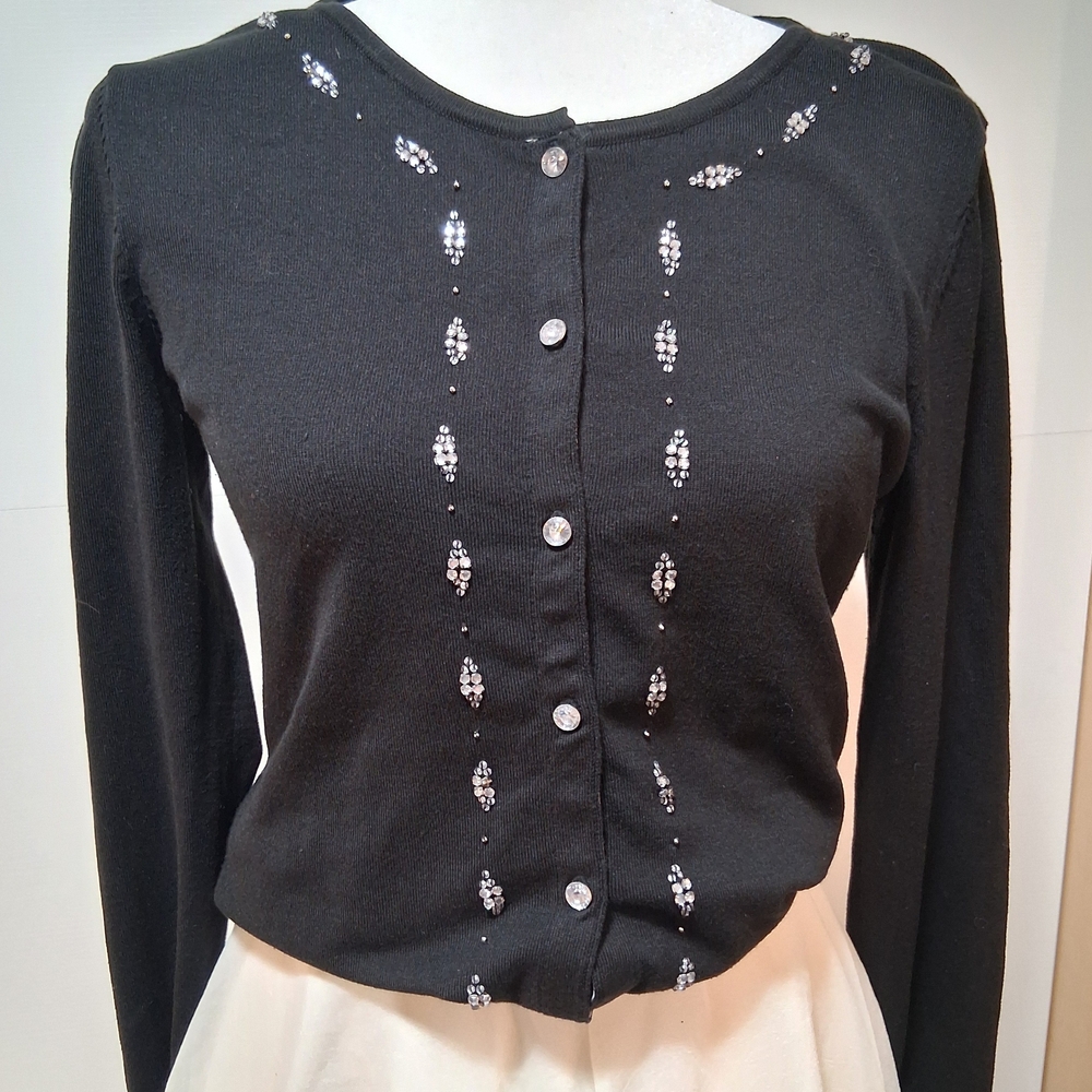 Embellished  Cardigan Black Part Silk Maurice Sasson Size